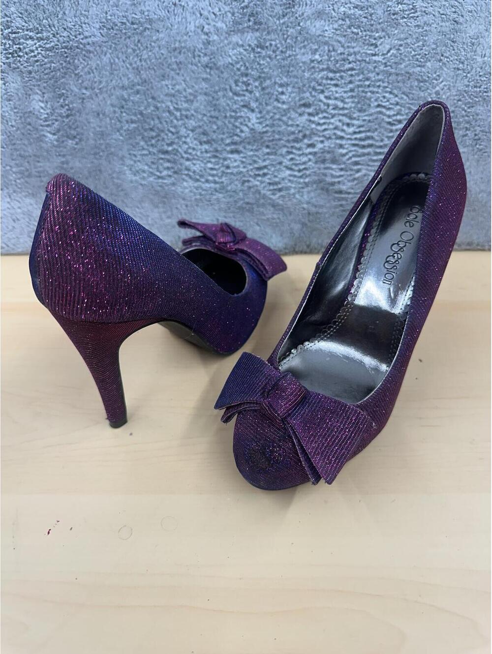 Sole Obsessions Purple Glitter High Heels with Bow Accent Glamorous Y2K Party